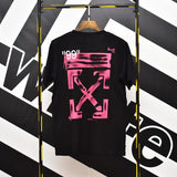 Wholesale off short sleeve ow dissolved arrow gradient starry sky splash ink t-shirt yellow tape warning line love