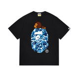 Early spring/summer camo ape head collaboration - little monkey logo print short sleeve couple's trendy tee