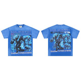 Majestik american street style retroprinting distressed loose hot diamond high street style tops short-sleeved t-shirt