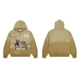 American retro valeforever washed & distressed hotfix rhinestone cotton shorts high street hooded sweatshirt