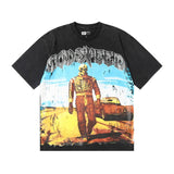 Cross-border wholesale high version gods short-sleeved heavy weight washed fog high street skull pure cotton printed round