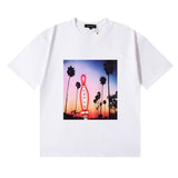 Wholesale high street purple br@nd american style short sleeve loose retro casual t-shirt couple trendy tee