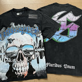 European and american high street gd rock heavy industry washed distressed skull letter speed short sleeve