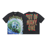 European and american high street gd rock heavy industry washed distressed skull letter speed short sleeve