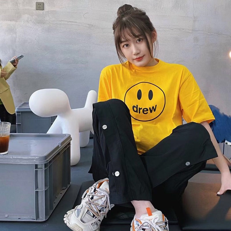 Wholesale drew smiley face short sleeve justin bieber fog trendy high street loose couple t-shirt