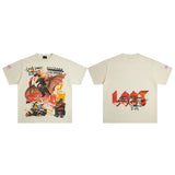 High quality lost intricacy dark torch hot diamond washed distressed round neck short-sleeved t-shirt