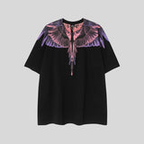 mb short-sleeved python lion head colorful feather wings t-shirt european and american loose couple