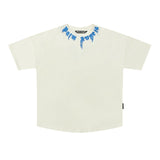beheaded bear short-sleeved pa flame letter flow paint back logo trendy couple t-shirt