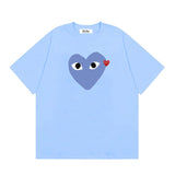 Correct version star kawakubo pla heartembroider short-sleeved pure cotton red heart peach couple t-shirt y