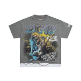 Wholesale american retro rugged play gorilla print t-shirt - distressed, ripped, faux two-piece short sleeve