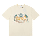 Rhude T Shirts Sardines Badge Printing Cotton Casual Short Sleeve Men and Women