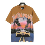 gods short-sleeved heavy weight washed fog high street rock band skull pure cottonprinting t-shirt