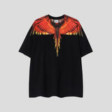 mb short-sleeved python lion head colorful feather wings t-shirt european and american loose couple