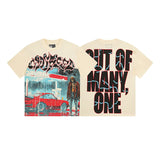European and american high street gd rock heavy industry washed distressed skull letter speed short sleeve