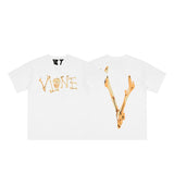 Cross-border supply large v letter lne cherry blossom short half-sleeve sketch embroidery lip print graffiti print short