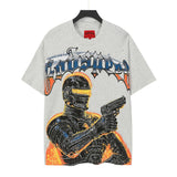 gods short-sleeved heavy weight washed fog high street rock band skull pure cottonprinting t-shirt