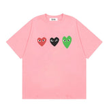 Correct version star kawakubo pla heartembroider short-sleeved pure cotton red heart peach couple t-shirt y