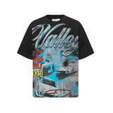 valley washed distressed printed short-sleeved hip-hop loose street t-shirt hooded