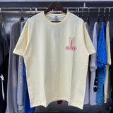 Rhude T Shirts Sunday Morning Fever Pink Arrow Print Men's and Women's Crew Neck Short Sleeves