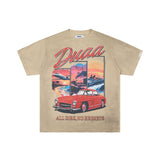 Ss street duaa retro washed and distressed hot-drilled ripped short-sleeved t-shirt