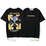 Wholesale off short sleeve ow dissolved arrow gradient starry sky splash ink t-shirt yellow tape warning line love