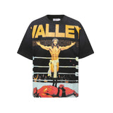 valley washed distressed printed short-sleeved hip-hop loose street t-shirt hooded