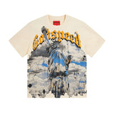 European and american high street gd rock heavy industry washed distressed skull letter speed short sleeve