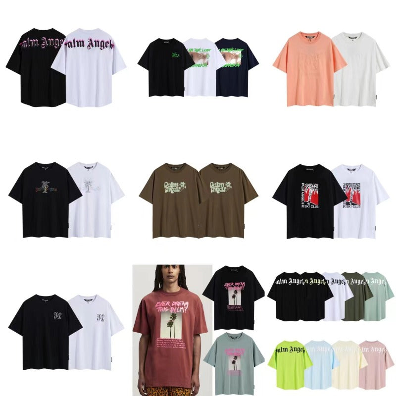 Summer trendy short-sleeve tee with back logo print - couple's fashion