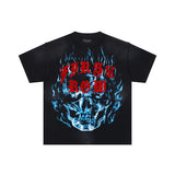 High-quality american first row virgin direct injection retro hot diamond washed and distressed short-sleeved couple t