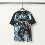 valley washed distressed printed short-sleeved hip-hop loose street t-shirt hooded