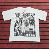 valley washed distressed printed short-sleeved hip-hop loose street t-shirt hooded