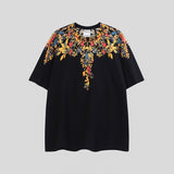 mb short-sleeved python lion head colorful feather wings t-shirt european and american loose couple