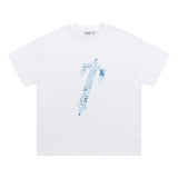 trap gradient letter tiger head short sleeve european and american high street trap star printing t-shirt loose s