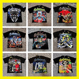 European and american god geometric letter print washed short-sleeve t-shirt high street hotfix rhinestone half-sleeve top