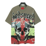 Cross-border wholesale high version gods short-sleeved heavy weight washed fog high street skull pure cotton printed round