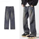 Unisex Jeans Retro Blue Wide Leg Jeans Men's Loose Straight Pants
