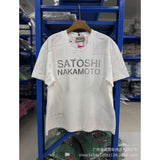 Satoshi summer american retroletterprinting washed and distressed spray dirty crackle loose short-sleeved t-shirt