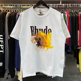 Rhude T Shirts gradual change color pattern print cotton short sleeves men and women