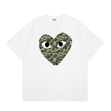 Correct version star kawakubo pla heartembroider short-sleeved pure cotton red heart peach couple t-shirt y
