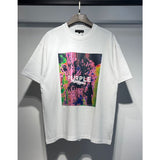 Wholesale american streetwear purple flow paint letter graffiti logo high-quality short-sleeve t-shirt for men and couples