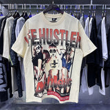 Meichao life husters masked tattoo angel print hotfix rhinestone lettering oversized casual short sleeve t-shirt