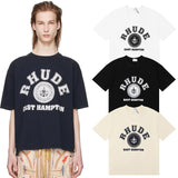 Rhude T Shirts Solid Color Pattern Printed Cotton Casual Short Sleeve Men and Women