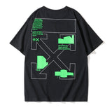 Wholesale off short sleeve ow dissolved arrow gradient starry sky splash ink t-shirt yellow tape warning line love