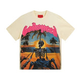 gods short-sleeved heavy weight washed fog high street rock band skull pure cottonprinting t-shirt