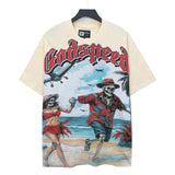Cross-border wholesale high version gods short-sleeved heavy weight washed fog high street skull pure cotton printed round