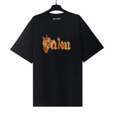 Cross-border pa spray-painted letter short-sleeved palm tree fog high street graffiti logo t