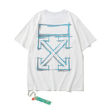 Wholesale off short sleeve ow dissolved arrow gradient starry sky splash ink t-shirt yellow tape warning line love