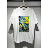 Wholesale american streetwear purple flow paint letter graffiti logo high-quality short-sleeve t-shirt for men and couples