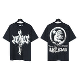 american trend high quality loose t-shirt pure cotton front and rear high-definition printing casualcoupletrendy short sleeves