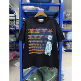 Satoshi summer american retroletterprinting washed and distressed spray dirty crackle loose short-sleeved t-shirt